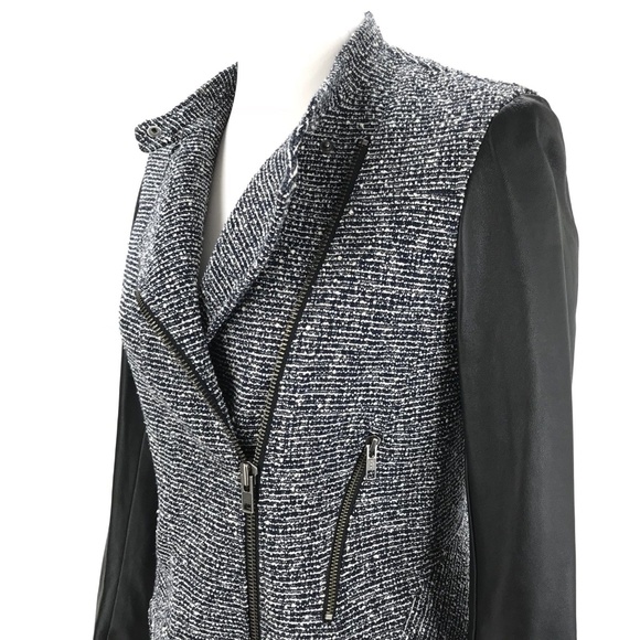 THEORY Tweed Black Lamb Leather Moto Jacket Blazer - Picture 3 of 8